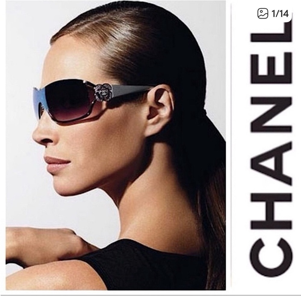 CHANEL vintage‎ y2k camelia brown gray silver Swarovski crystals Sunglasses
